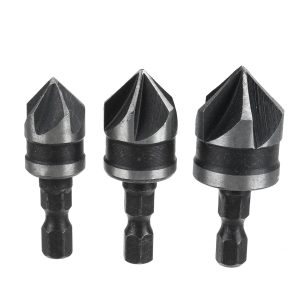 1/4 Hex Shank Wood Plastic Chamfer Bit Countersink Bore Set 12/16/19mm 3Pcs