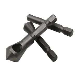 Chamfer Bit Set, 3-Piece 1/4" Hex Shank Countersink Deburring Tool, Chamfering & Deburring Drill Bit for Metal, Wood, Plastic & PVC Board, Professional Woodworking & Metalworking Tool