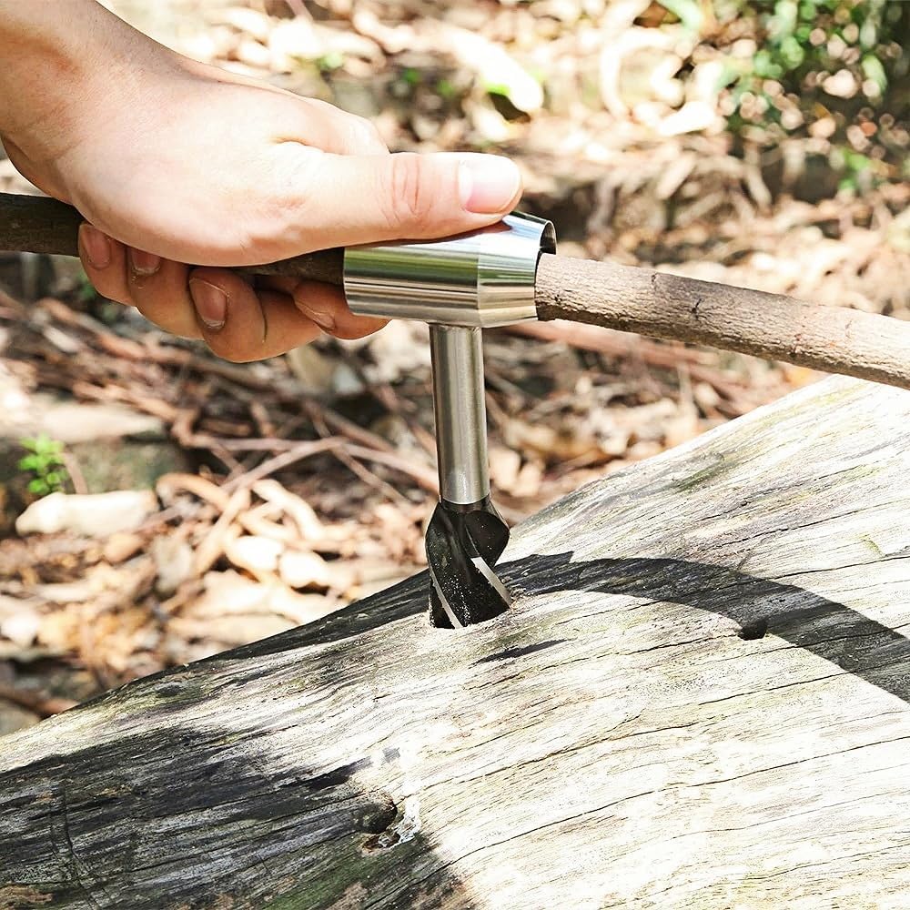 Bushcraft Gear Hand Auger Wood Drill,Made of Quality Hardened Oxidized Steel Materials Manual Hole Maker Multitool with Leather Case Camping Brown - Image 6